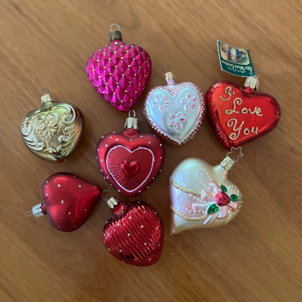 (8) Glass Heart Ornaments